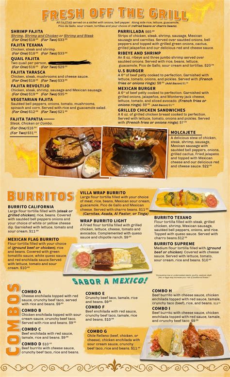 Menu for Don Tomas Mexican grill in Monroe, LA 